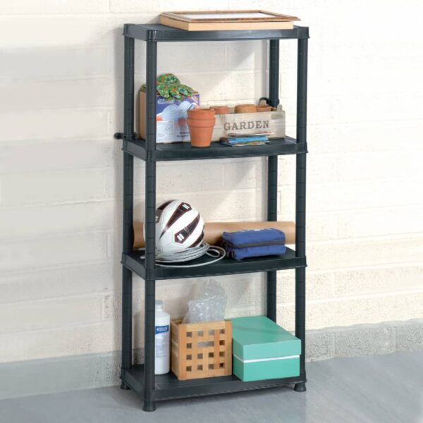 Versatile Black Plastic Storage Shelf Organizer Rack 4-Tier for Home Office