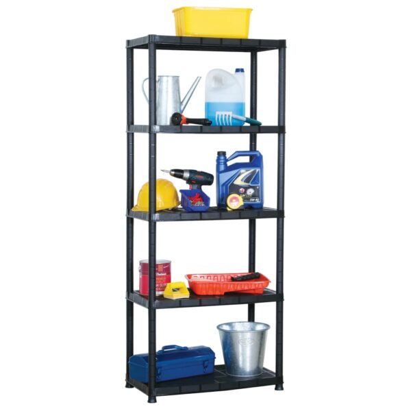 Versatile Black Plastic Storage Shelf Organizer Rack 5-Tier Display Stand Clean