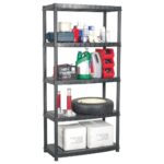 Versatile Black Plastic Storage Shelf Organizer Rack 5-Tier Cleanable Compact