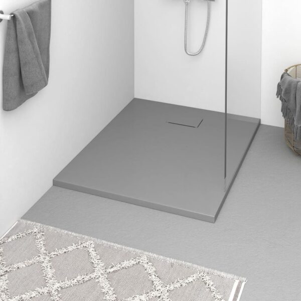 Modern Low-Profile SMC Shower Base Tray Skid-Resistant Easy Clean Grey Finish