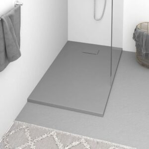 Modern Grey SMC Shower Base Tray Low-Profile Skid-Resistant Easy Clean Durable