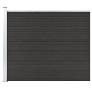 Black WPC Garden Privacy Fence Panel Modular Aluminum Top Wood Grain Design