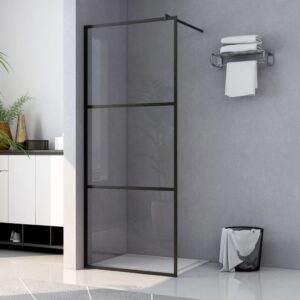 Modern Walk-In Shower Wall Clear ESG Glass Adjustable Black Frame Easy Clean