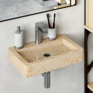 Chic Cream Marble Wall-Mounted Basin Elegant Handmade Bathroom Wash Sink