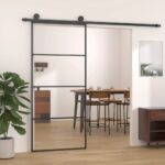 Sliding Door Aluminium and ESG Glass 90x205 cm Black