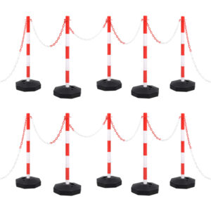 High Visibility Traffic Control Chain Post Set Red White Plastic Portable