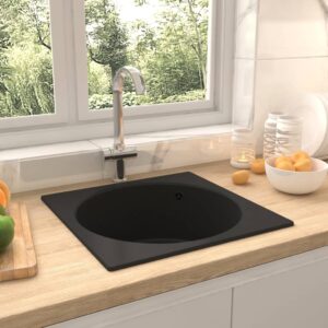 Granite Black Kitchen Sink Top Mounted Single Basin Heat Scratch Resistant