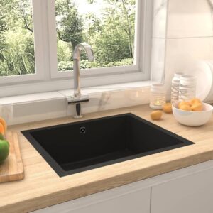 Granite Black Kitchen Sink Single Basin Top Under Mount Heat Scratch Resistant