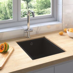 Granite Black Kitchen Sink Single Basin Top Under Mount Heat Scratch Resistant