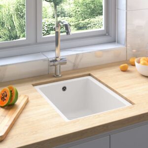 White Granite Kitchen Sink Single Basin Top Under Mount Heat Scratch Resistant