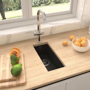 Granite Black Kitchen Sink Single Basin Top Under Mount Heat Scratch Resistant