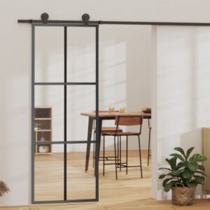 Sliding Door ESG Glass and Aluminium 76x205 cm Black