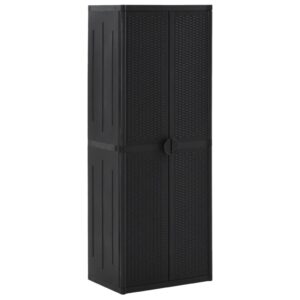 Outdoor Garden Storage Cabinet Black Rattan Look Organizer with Shelves