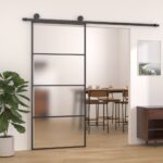 Frosted Glass Sliding Door Privacy Aluminium Frame Modern Black Room Divider