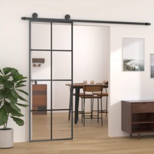 Elegant Black Sliding Door ESG Glass Aluminium Frame Quiet Glide Space Saver