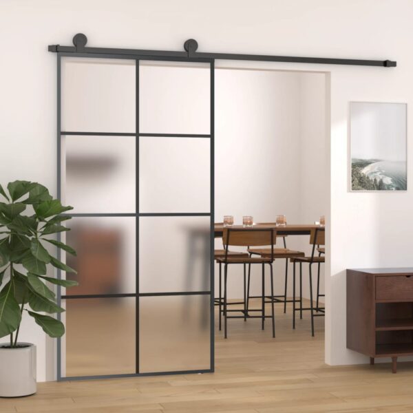 Frosted Glass Sliding Door Privacy Aluminium Frame Modern Black Room Divider