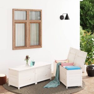 Spacious White Outdoor Storage Bench - Solid Fir Wood Garden Cushion Box