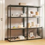 Anthracite Heavy Duty Adjustable Boltless Storage Rack Shelves Wood Steel Pair