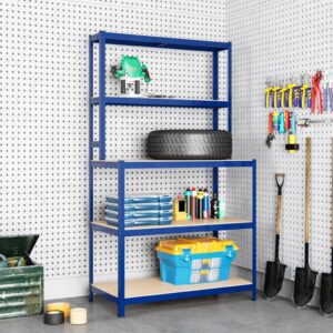 5-Layer Work Table with Shelves Blue Steel and Engineered Wood