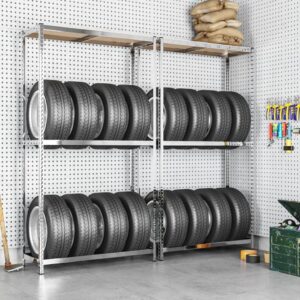 Adjustable Silver Steel Tire Storage Racks Garage Organizer Heavy Duty Shelves