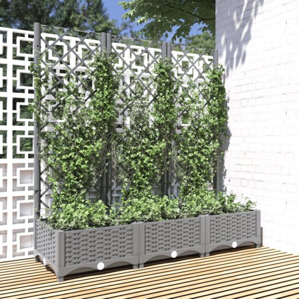 Light Grey Garden Planter with Trellis Outdoor Climbing Plant Flower Box PP