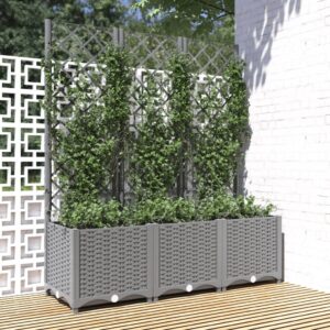 Garden Planter with Trellis Light Grey Polypropylene Durable Outdoor Climbing Plant Support