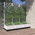 White Garden Planter with Trellis Outdoor Climbing Plant Flower Box Patio Decor