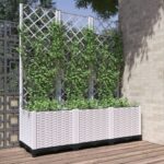 White Garden Planter with Trellis Outdoor Climbing Plant Flower Box Patio Decor