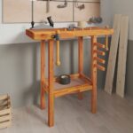 Solid Acacia Wood Workbench with Vices  Storage Shelf  Stable Surface