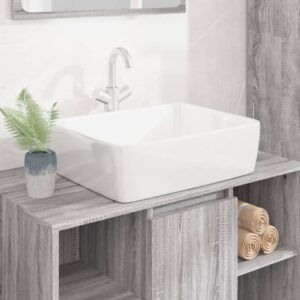 Elegant White Ceramic Wash Basin Rectangular Above Counter High Gloss Finish