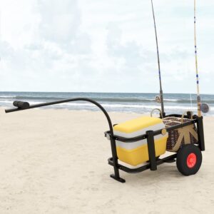 Fishing Trolley Cart Heavy Duty Steel Frame Pneumatic Wheels Rod Holders Black