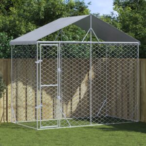 Spacious Outdoor Dog Kennel with Protective Roof Heavy-Duty Lockable Pet Cage