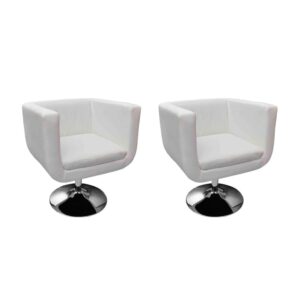 Swivel Bar Stools Set of Two - Adjustable White Faux Leather Modern Chairs