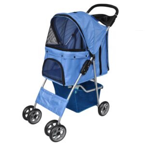 Foldable Pet Stroller Travel Carrier Blue - Water-Resistant Dog Cat Pram with Lock