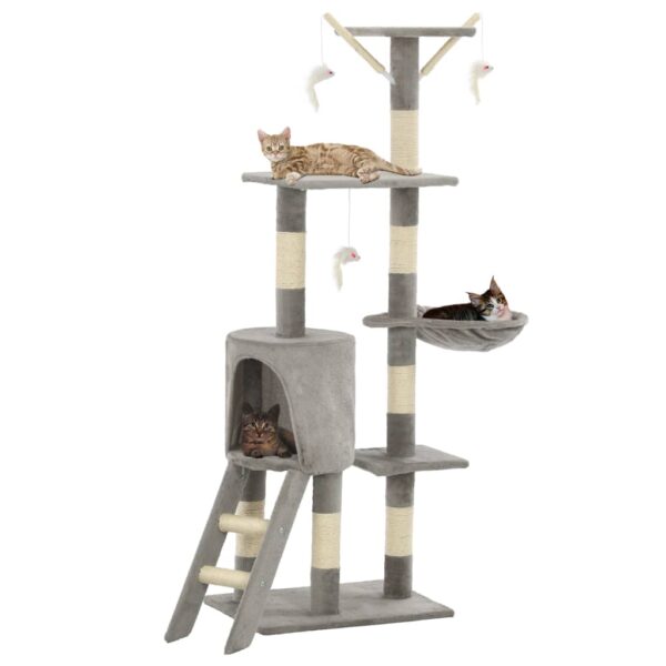 Luxury Grey Cat Tree Playhouse Sisal Scratching Posts Climbing Tower Condo