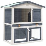 Spacious Two-Tier Wooden Rabbit Hutch with Ramp and Waterproof Roof