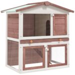 Spacious Two-Tier Wooden Rabbit Hutch with Waterproof Roof and Ramp