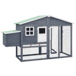 Solid Fir Wood Chicken Coop with Nest Box Large Run Water-Resistant Roof Grey