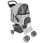 Folding Pet Stroller Dog Cat Travel Carrier Lightweight Water-Resistant Grey