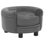 Luxurious Grey Pet Sofa Plush Faux Leather Small Dog Cat Comfortable Bed Couch