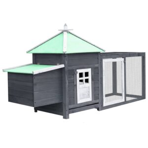 Solid Firwood Chicken Coop with Nest Box Large Run Weatherproof Grey Hen House