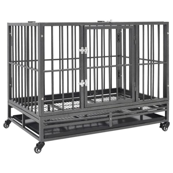 Portable Heavy-Duty Dog Cage Pet Kennel with Lockable Wheels Removable Tray