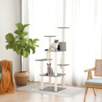 Deluxe Multi-Level Cat Tree Tower Soft Plush Sisal Scratch Posts Light Grey