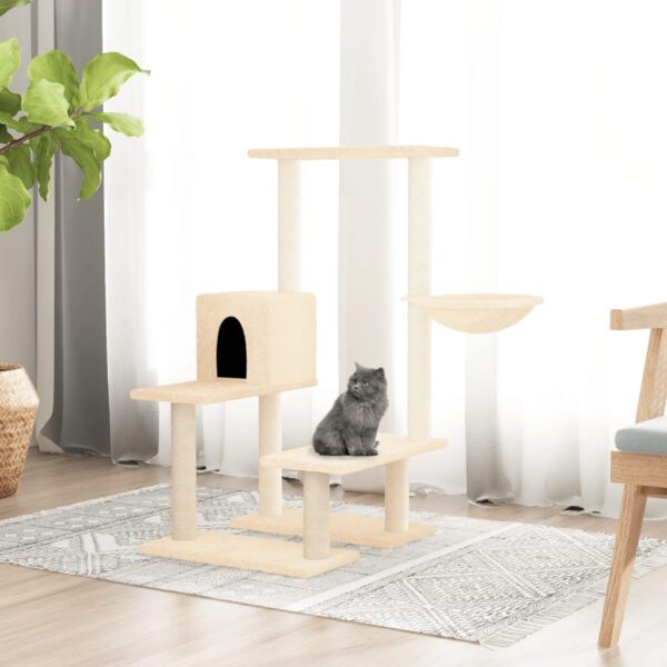 Deluxe Cream Cat Tree Condo Multi-Level Hammock Scratching Post Plush Sisal