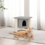 Deluxe Light Grey Cat Tree Tower with Soft Plush & Natural Sisal Scratching Post