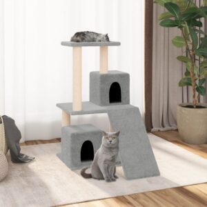 Deluxe Multi-Level Cat Tree Tower with Sisal Scratching Posts Light Grey