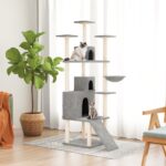 Cat Tree with Sisal Scratching Posts Light Grey 175 cm