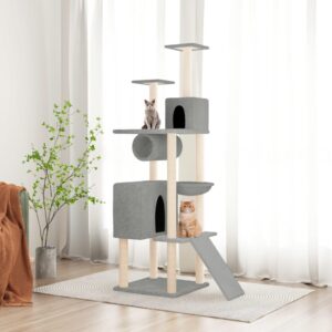 Deluxe Multi-Level Cat Tree Tower Hammock Tunnel Ladder Soft Plush Light Grey