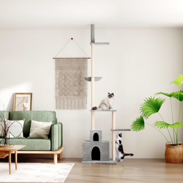 Deluxe Multi-Level Cat Tree Ceiling High Scratching Post Plush Sisal Hammock