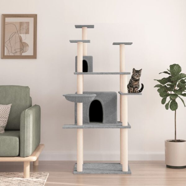 Deluxe Multi-Level Cat Tree Tower with Sisal Scratching Posts Light Grey Plush